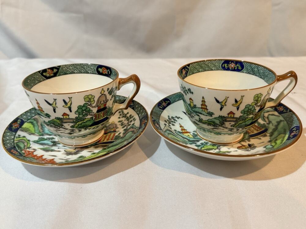 Crown Staffordshire Fine Bone China Indian Tree Tea Cup Saucer Set Of 2 England